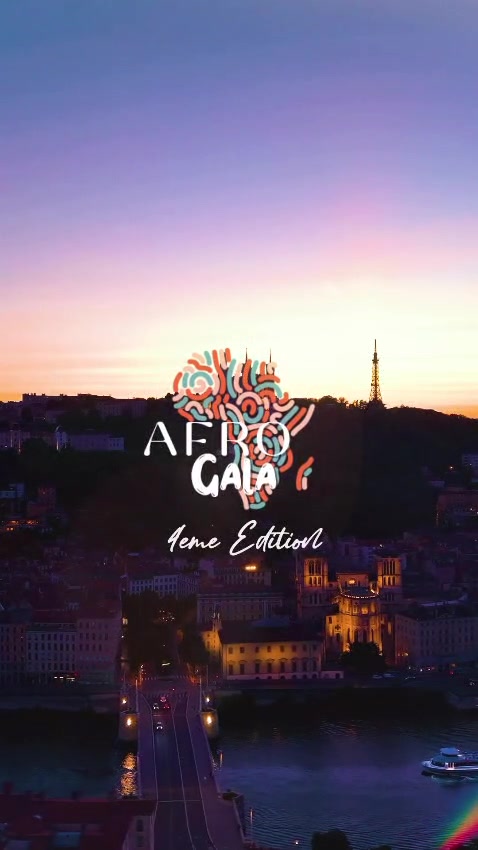 Logo de l’Afro Gala 4e édition sur Lyon et la basilique de Fourvière au coucher du soleil
